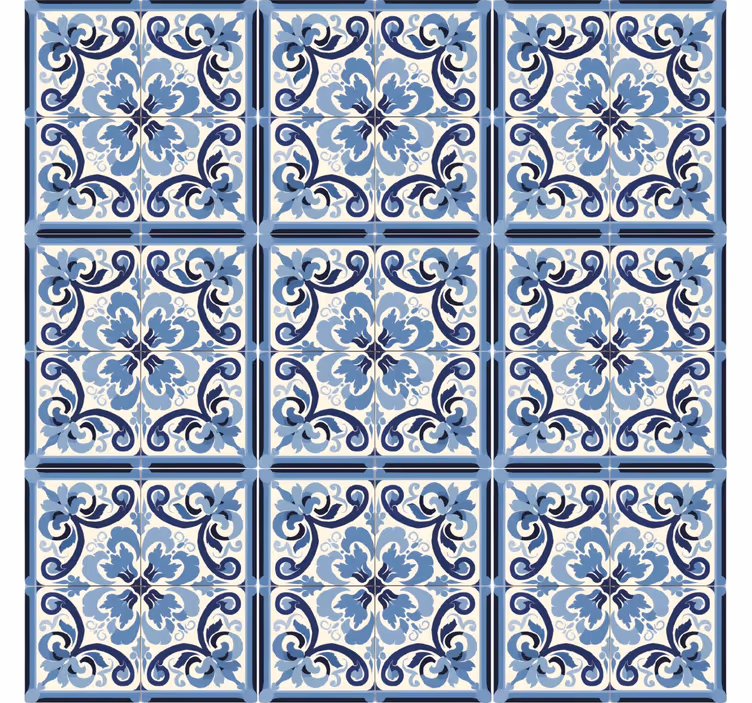 Papier peint carrelage motif floral bleu et blanc - TenStickers