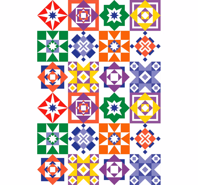 Papier peint carrelage motifs géométriques multicolores - TenStickers