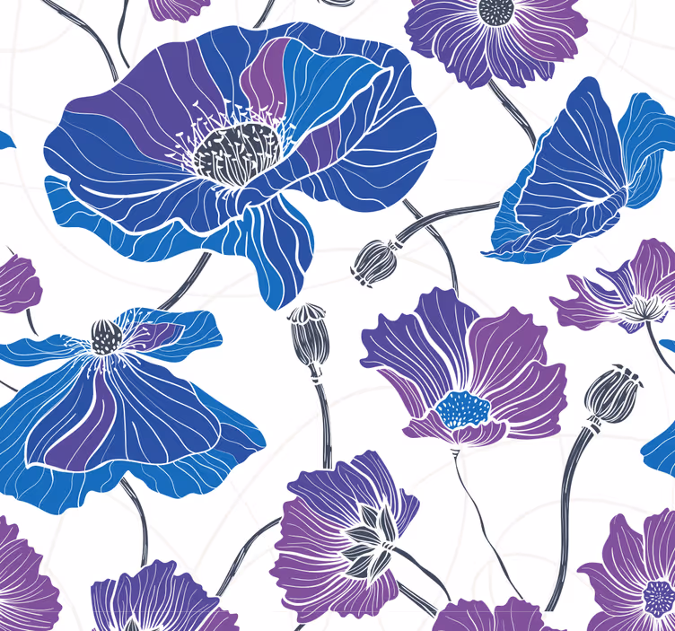 Papier peint floral motif bleu et mauve - TenStickers