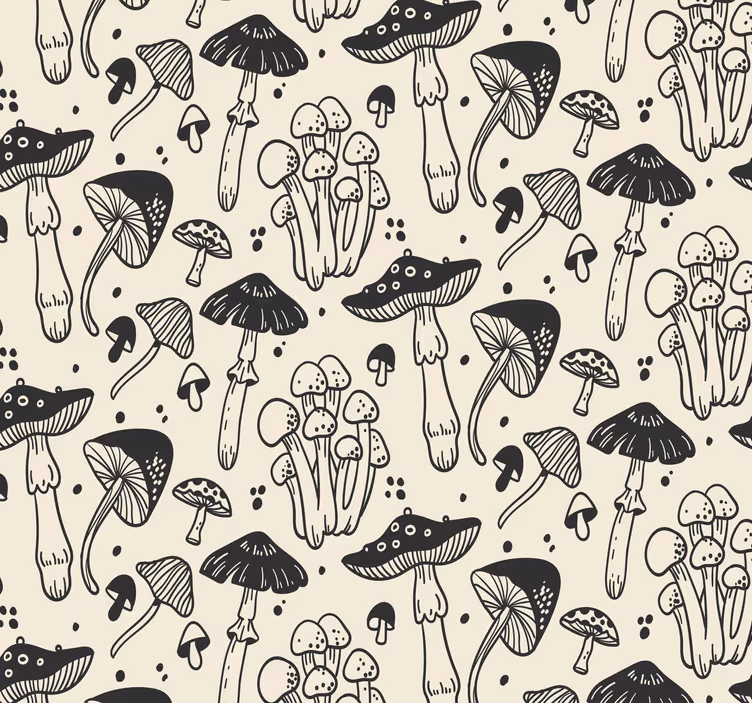 Papier peint motif champignons sur fond beige - TenStickers