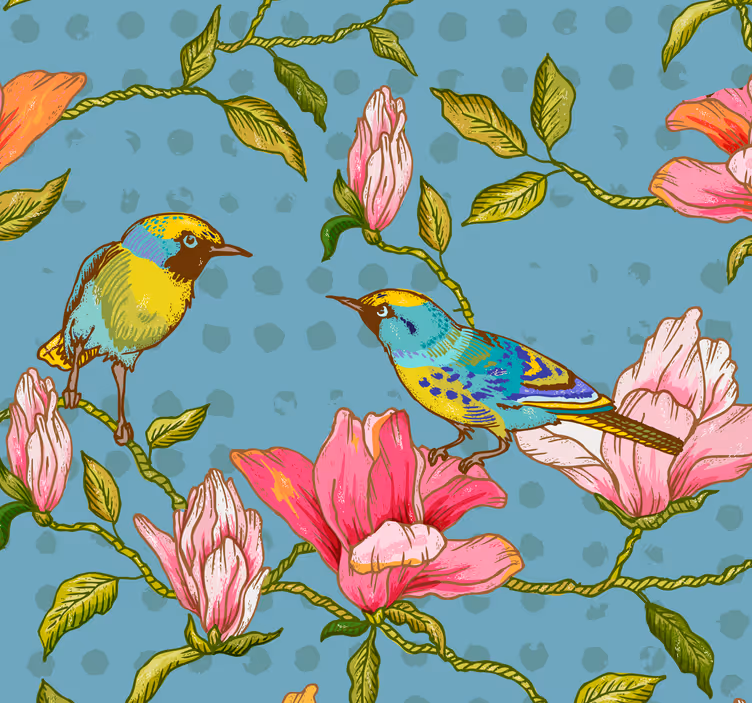 Papier peint fleurs et oiseaux exotiques - TenStickers