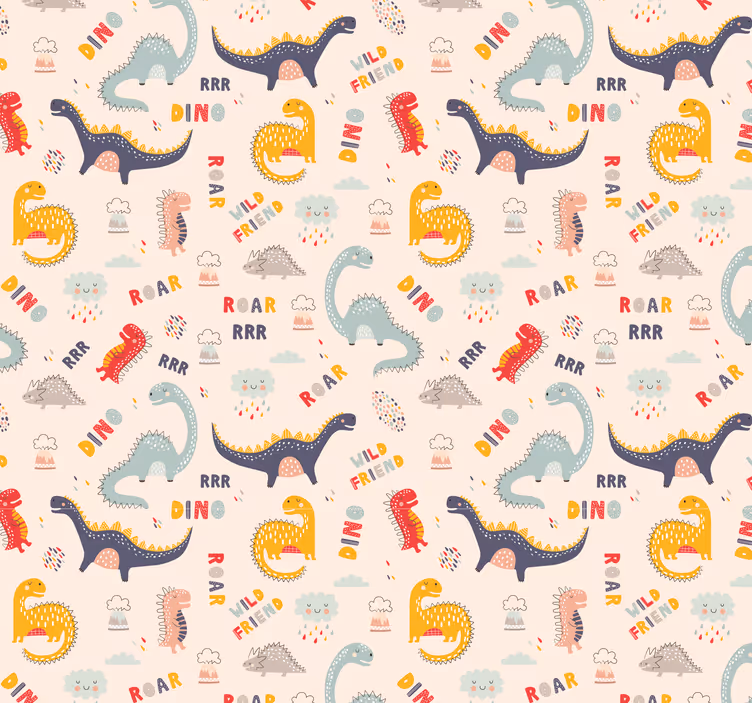 Papier peint dinosaures colorés avec des noms - TenStickers