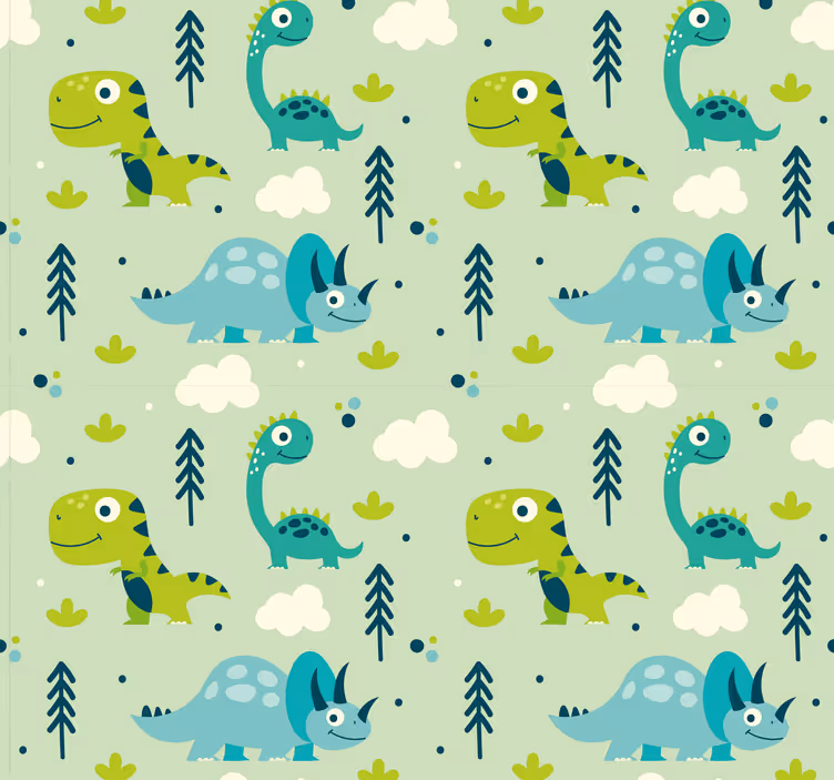 Papier peint dinosaures pour enfant fond vert - TenStickers