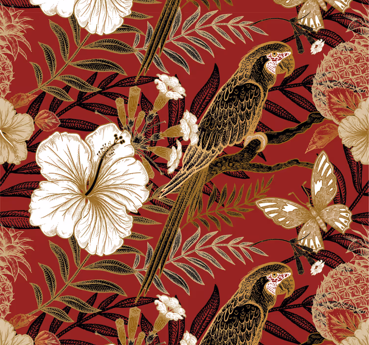 Papier peint chambre perroquets motif élégant rouge - TenStickers