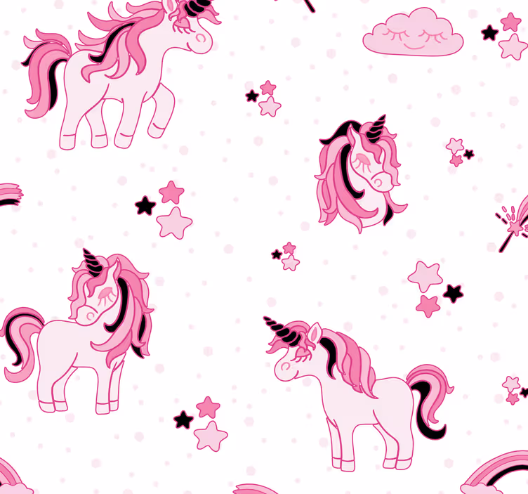 Papier peint chambre fille rose monde de licornes - TenStickers