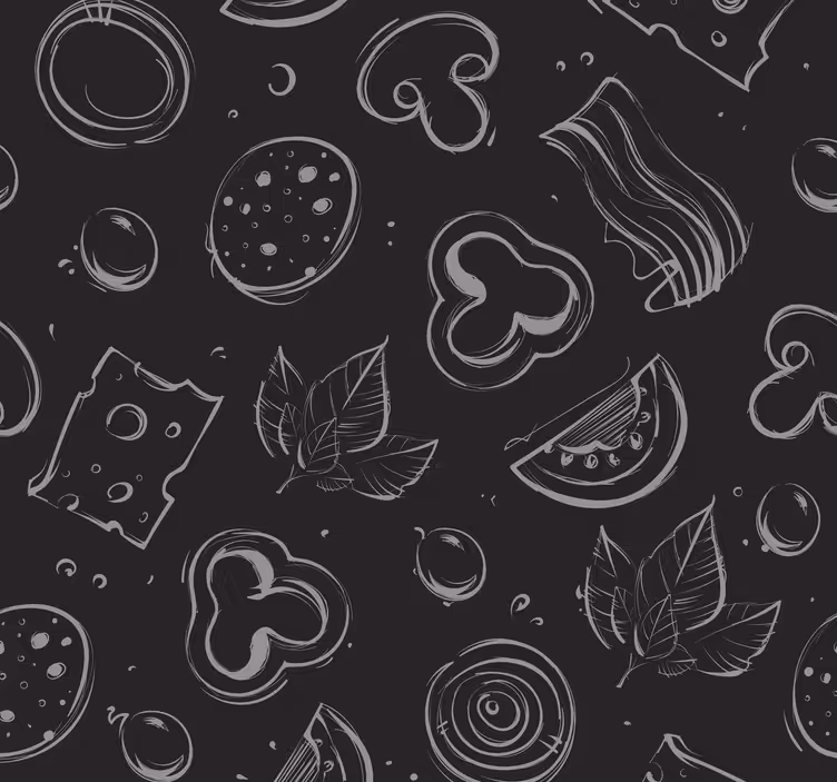 Papier peint cuisine noir ingrédients pizza - TenStickers