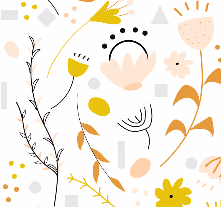 Papier peint fleur Fleurs et points dessinés à la main - TenStickers