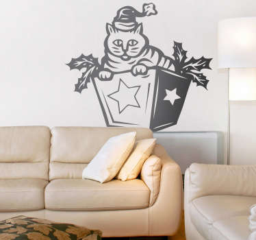 Autocollant chat cadeau Noël