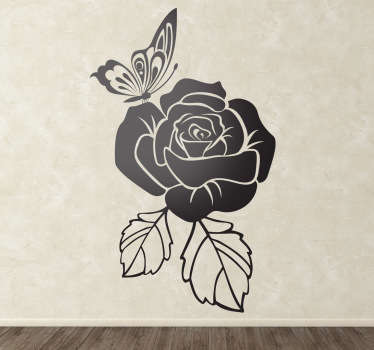 Autocollant mural floral rose papillon