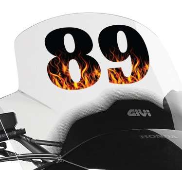 Sticker chiffres flammes moto