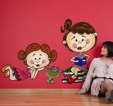 Sticker enfant amies lecture