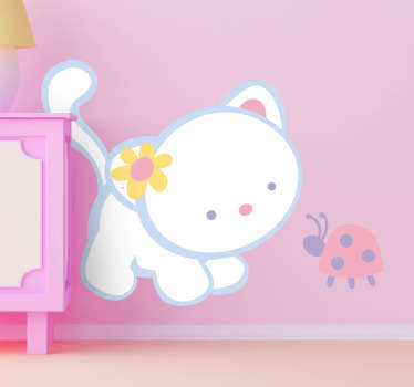 Sticker enfant chaton et coccinelle