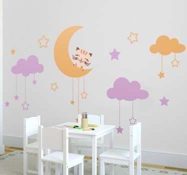 Sticker enfant lune chat