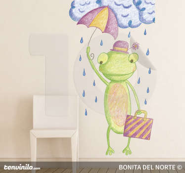 Sticker enfant personnage grenouille parapluie