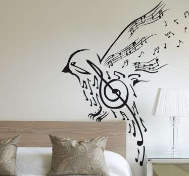 Sticker oiseau notes de musique