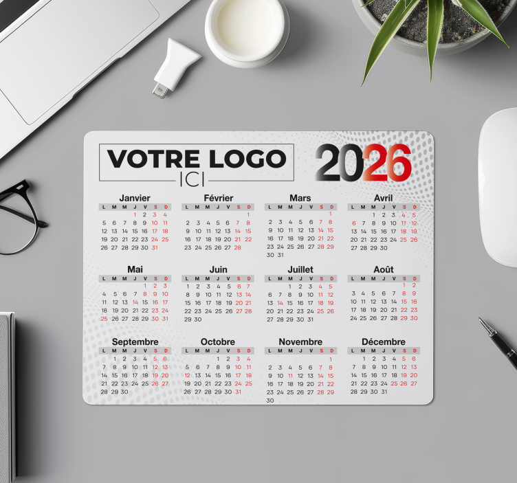 Tapis de souris nom calendrier 2026 avec logo - TenStickers