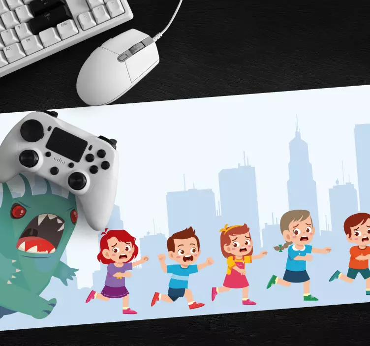 Tapis de souris gamer enfants fuyant un monstre - TenStickers