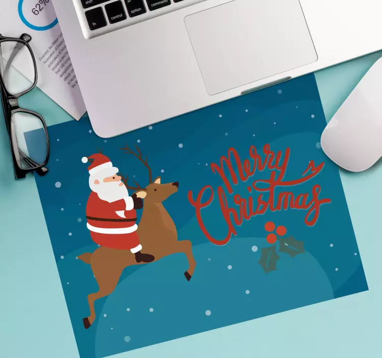 Tapis de souris noël père noël sur renne - TenStickers