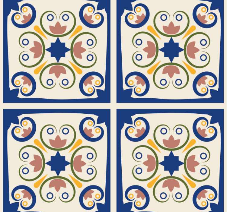 Store enrouleur moderne carreaux portugais fleurs roses - TenStickers