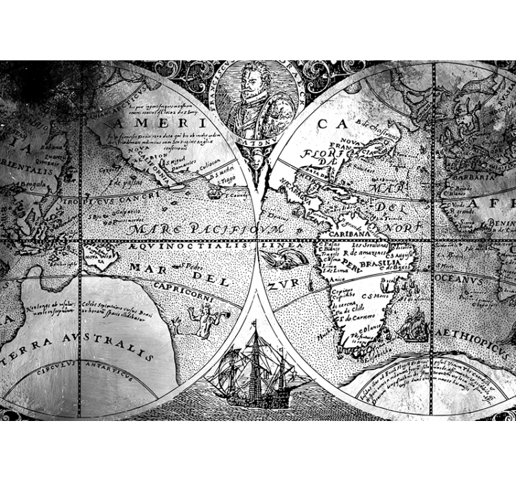 Store enrouleur gris carte du monde noir et blanc - TenStickers