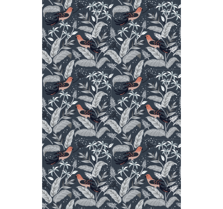 Store enrouleur motif de feuillage et d'oiseaux tons gris - TenStickers