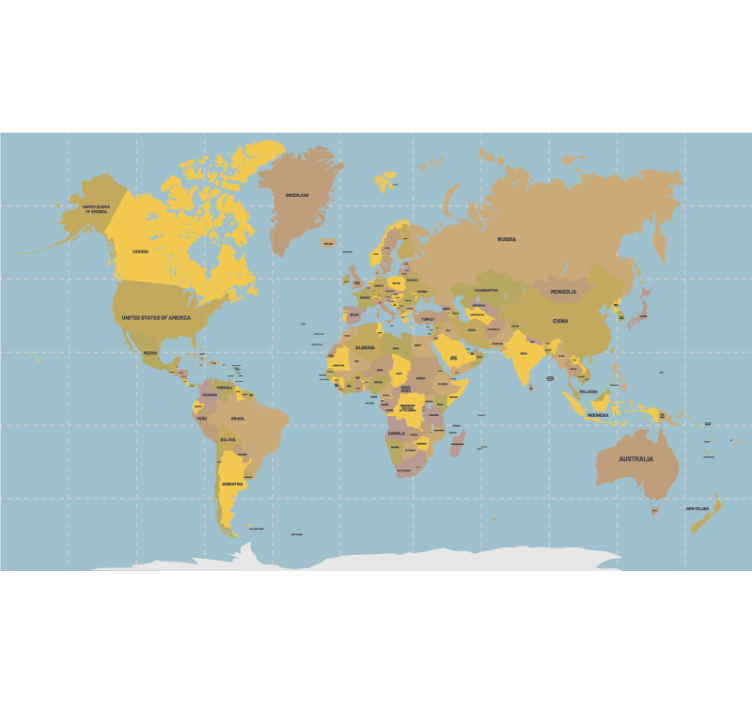Store enrouleur carte du monde beige et jaune - TenStickers