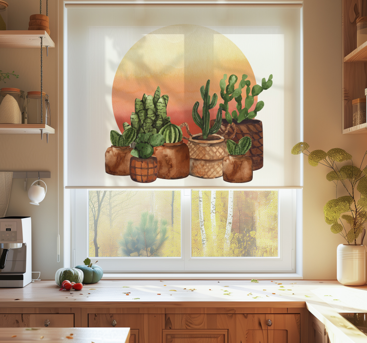 Store cuisine cactus avec coucher de soleil en cercle - TenStickers