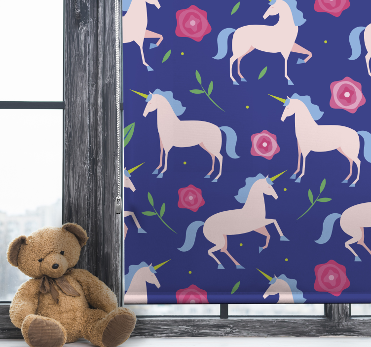 Store enrouleur chambre enfant licornes et fleurs - TenStickers