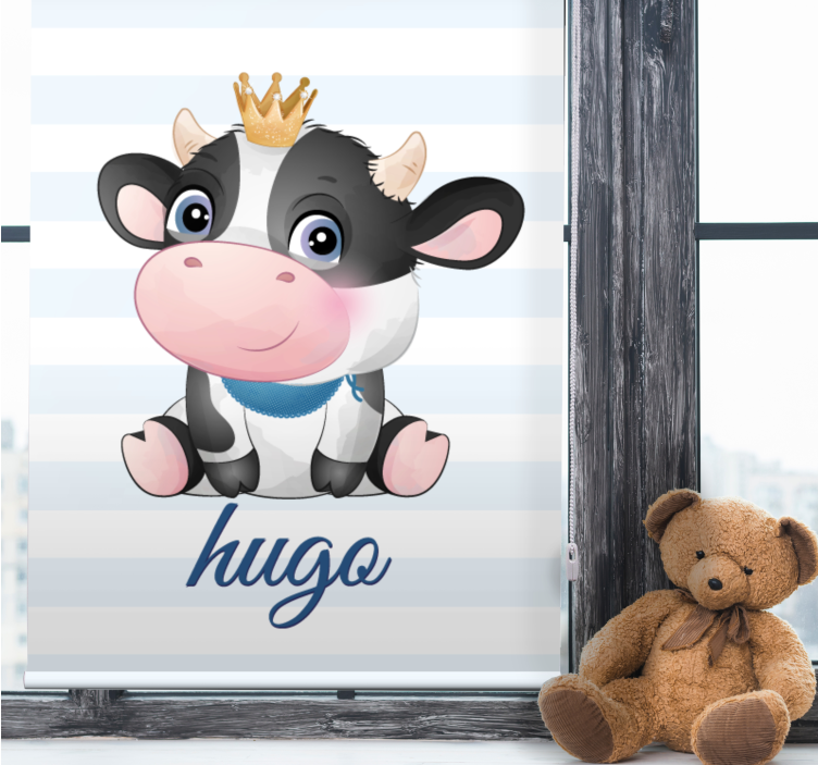 Store enrouleur chambre enfant vache couronnée avec nom - TenStickers