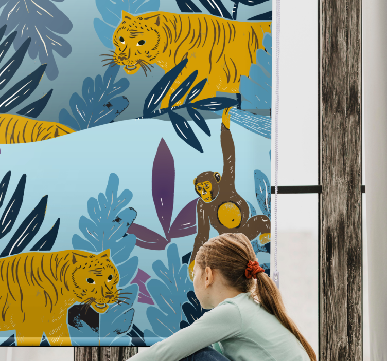 Store enrouleur chambre enfant tigres et singes - TenStickers