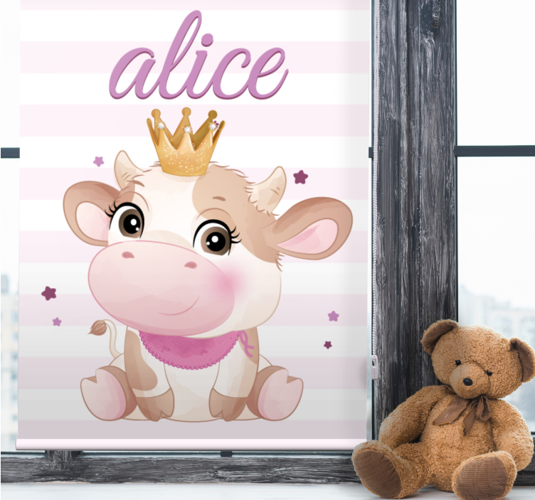 Store enrouleur chambre bébé vache couronnée avec nom - TenStickers