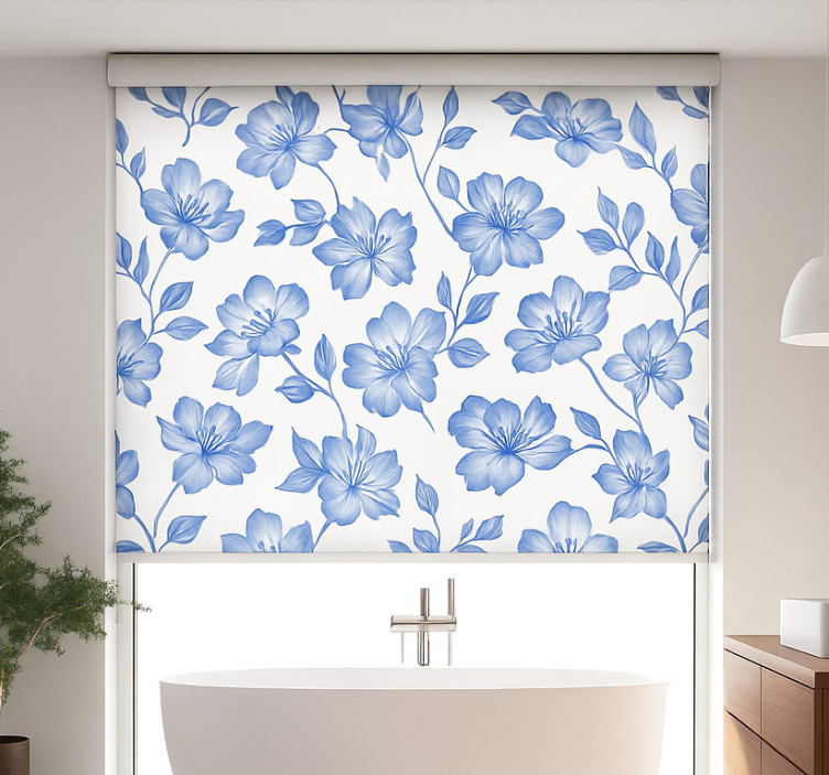 Store enrouleur chambre couple fleuri bleu et blanc - TenStickers