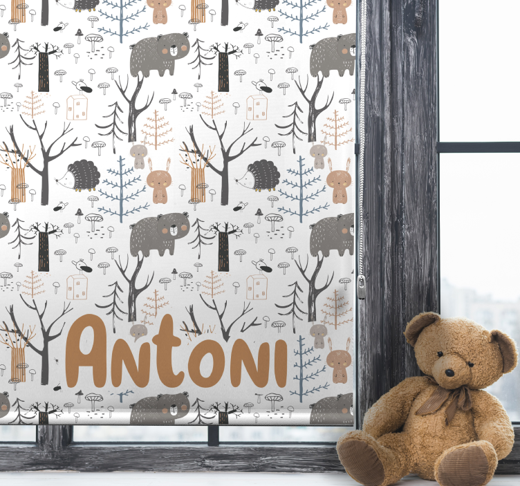 Store enrouleur chambre enfant animaux nordiques avec nom - TenStickers