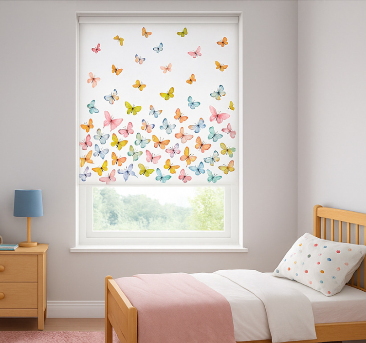 Store enrouleur chambre enfant papillons colorés volants - TenStickers