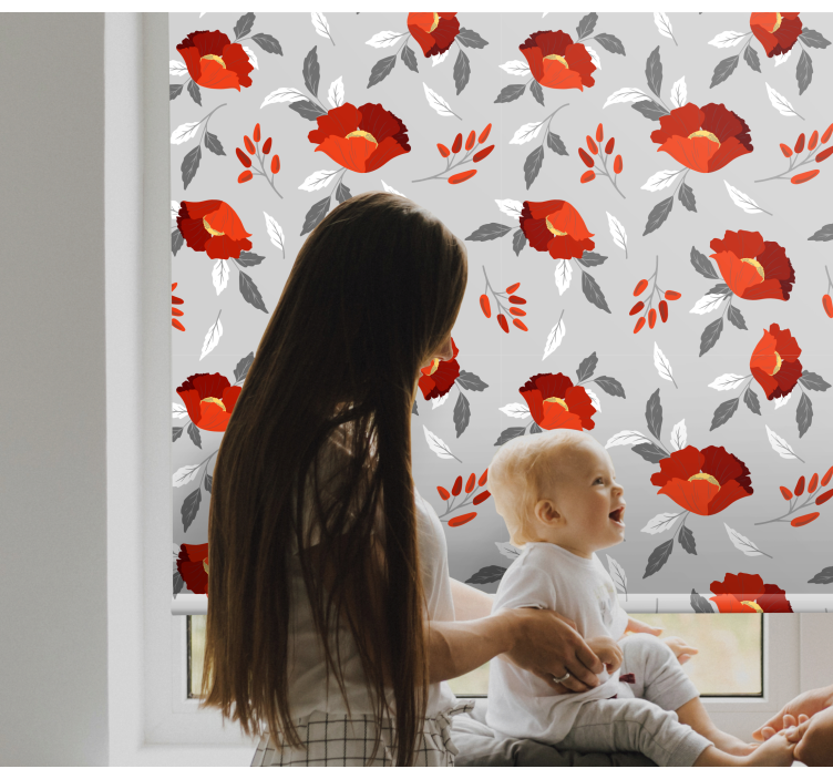 Store enrouleur fleur motif rouge gris - TenStickers