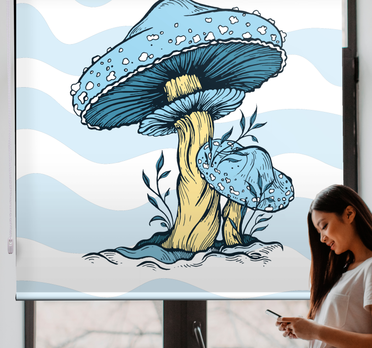 Store enrouleur fleurs et plantes champignons bleus - TenStickers