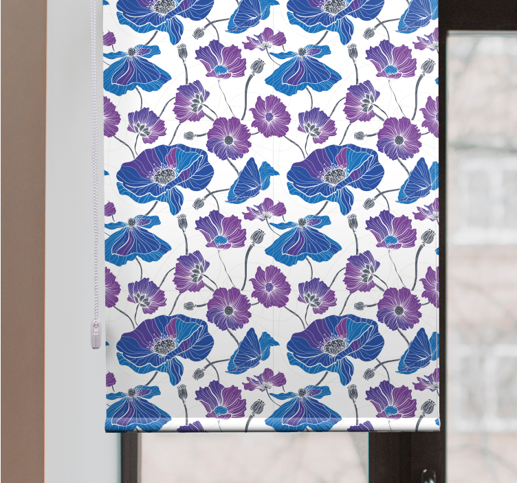 Store enrouleur fleurs et plantes motif bleu et rose - TenStickers