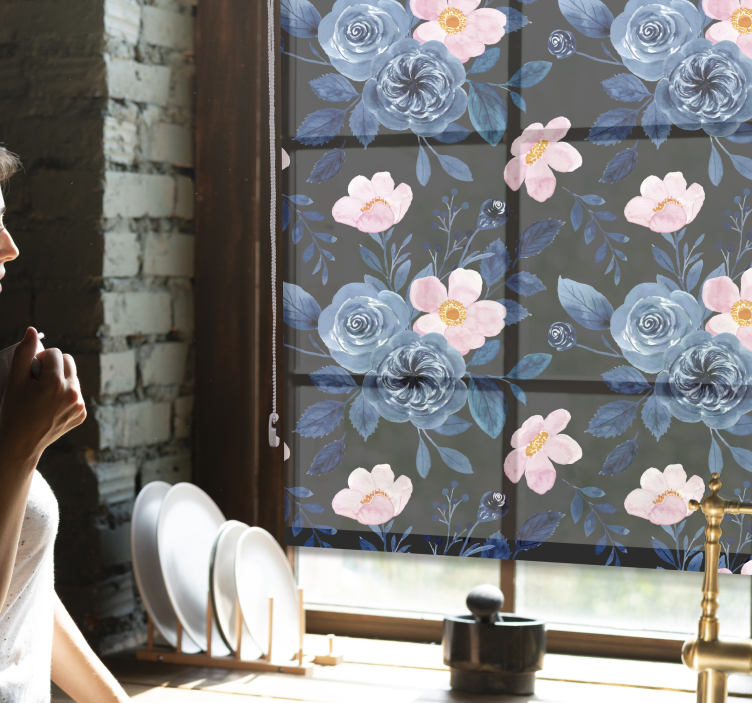 Store enrouleur fleurs et plantes motif floral bleu - TenStickers