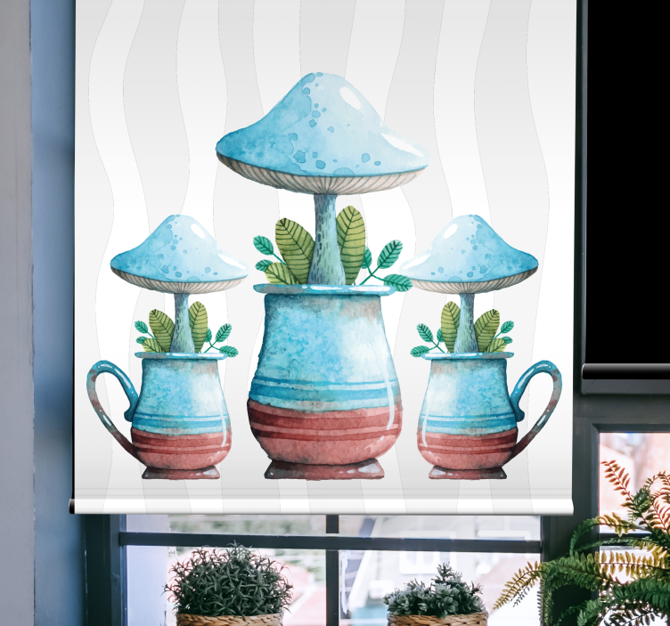 Store enrouleur fleurs et plantes pots de fleurs champignon - TenStickers