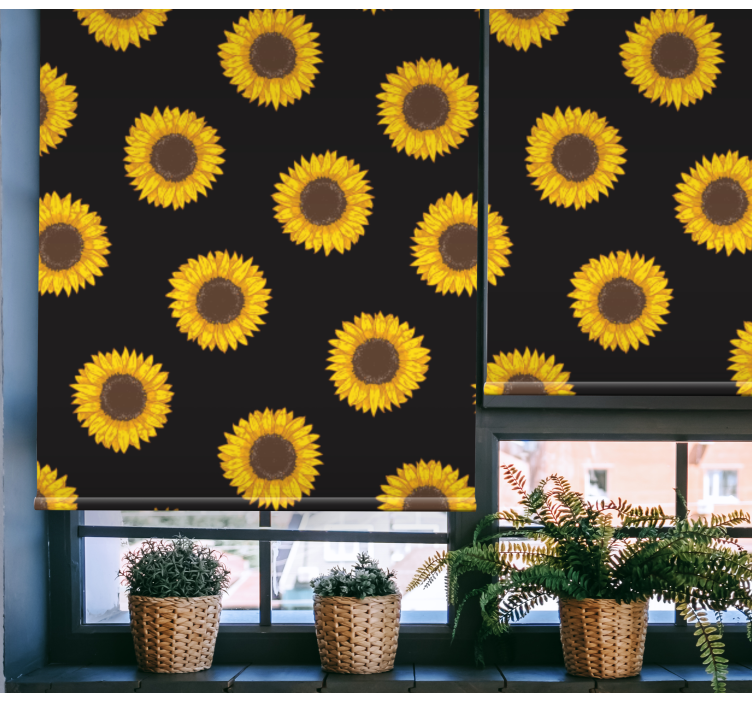 Store enrouleur fleurs et plantes tournesols noirs et jaunes - TenStickers