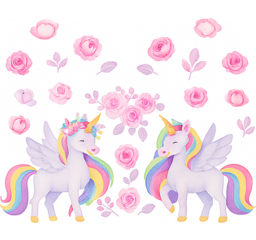 Store enrouleur chambre enfant licorne rose et fleurs - TenStickers