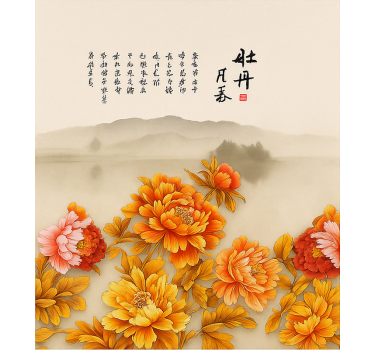 Store enrouleur salon art du paysage de pivoines - TenStickers