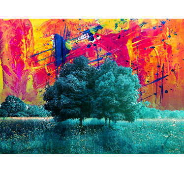 Store enrouleur salon paysage coloré avec arbres - TenStickers