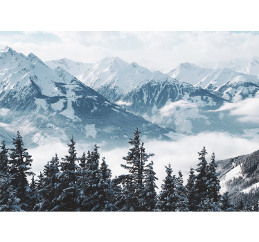 Store enrouleur salon montagnes et arbres enneigés - TenStickers