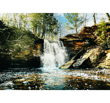 Store enrouleur salon paysage de forêt avec cascade - TenStickers