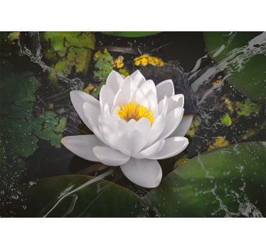 Store enrouleur salon lotus blanc et jaune - TenStickers