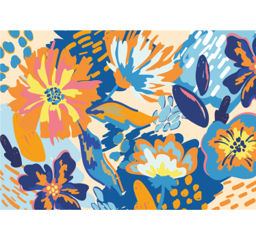 Store enrouleur salon feuilles bleues orange et bleues - TenStickers