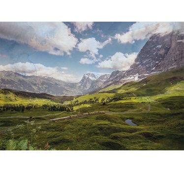 Store enrouleur salon champ vert montagnes train - TenStickers