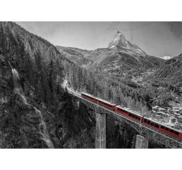 Store enrouleur salon train rouge sur un pont - TenStickers