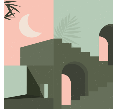 Store enrouleur salon formes murales roses et turquoises - TenStickers